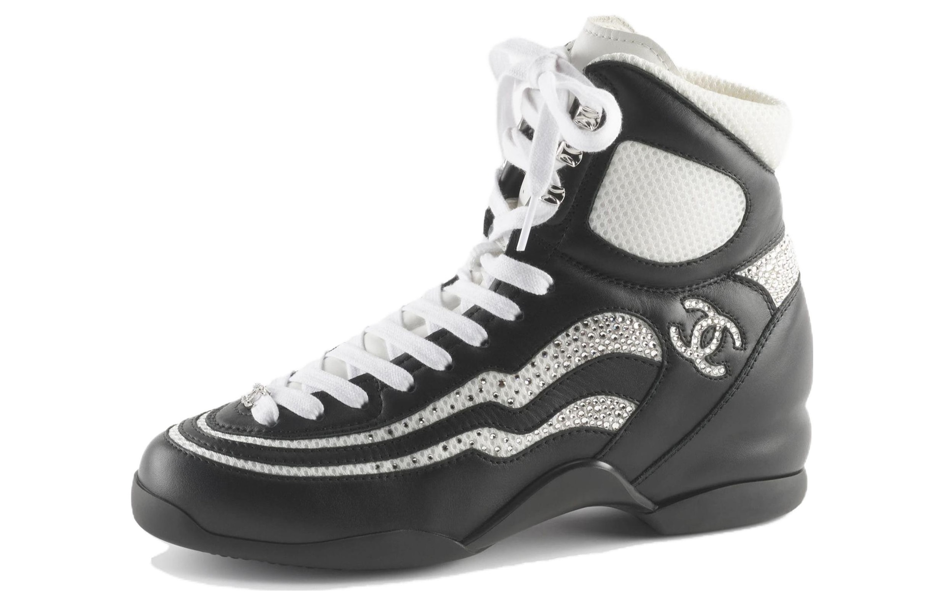 CHANEL Leather Lace-Up Flat Sneakers