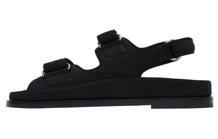 CHANEL Magic Tape Flat Sandals Black