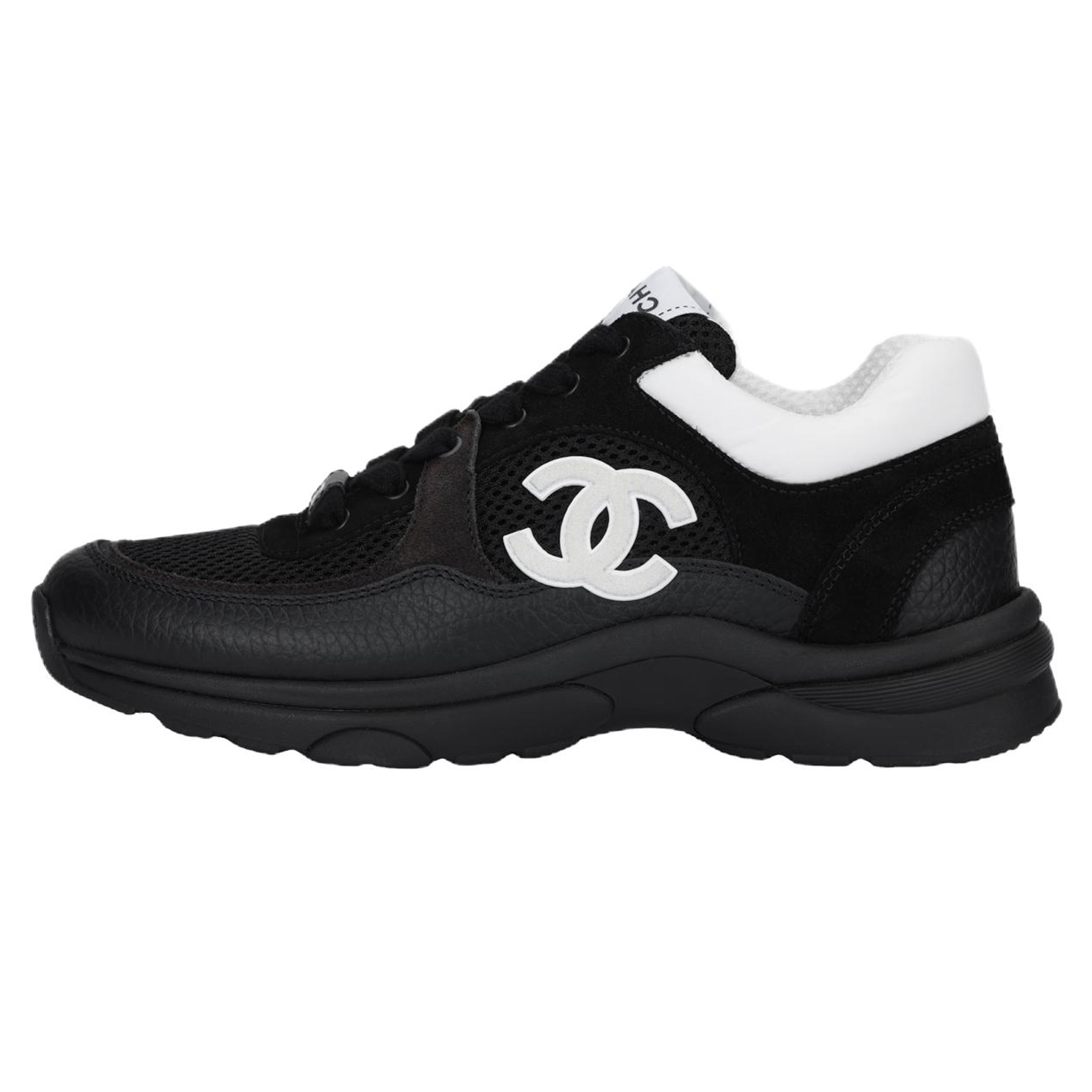 CHANEL Mesh Leather Sneakers Black