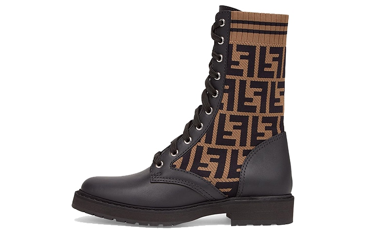Ботинки FENDI/芬迪 Fendi FF Motif Leather Biker Boots Black