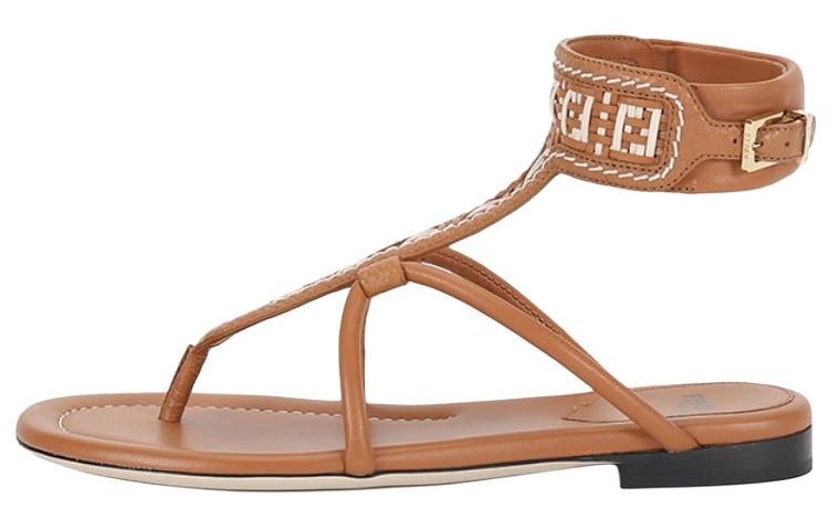 FENDI/芬迪 Fendi Leather Buckle Platform Sandals Brown
