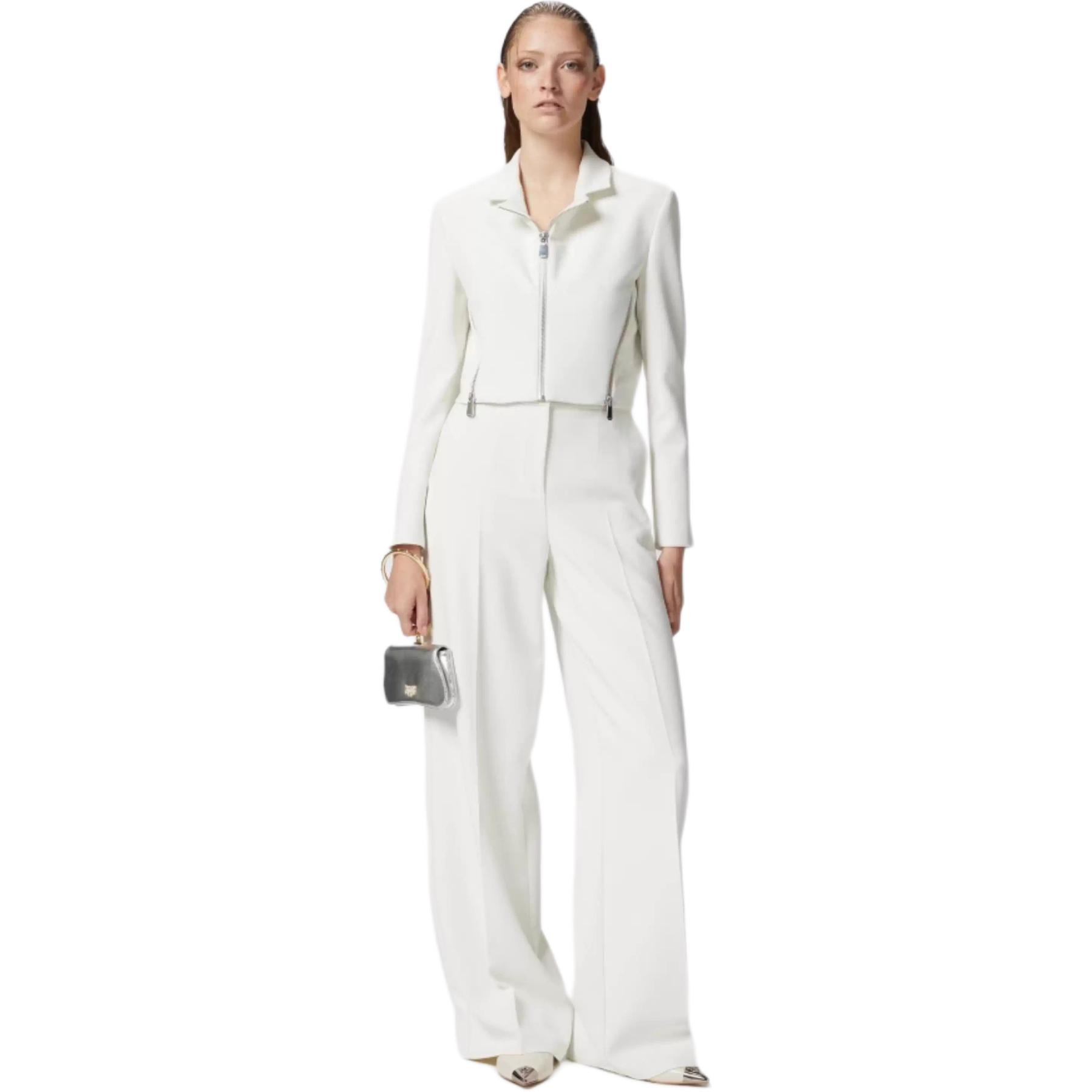 PINKO SS24 Solid Zip Biker Jacket White