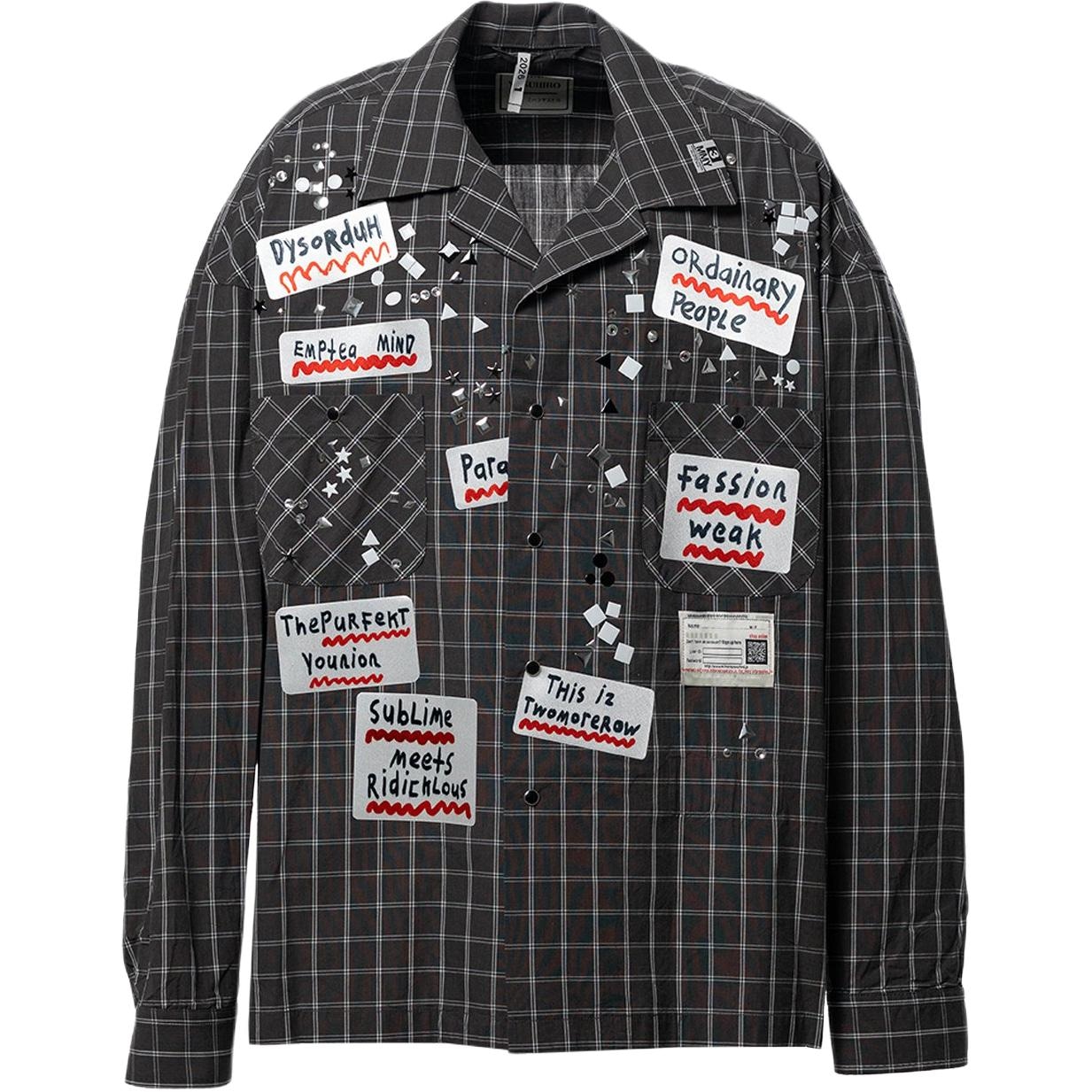 Maison Mihara Yasuhiro MMY SS26 Embellished Sticker Long Sleeve Check Shirt 2026