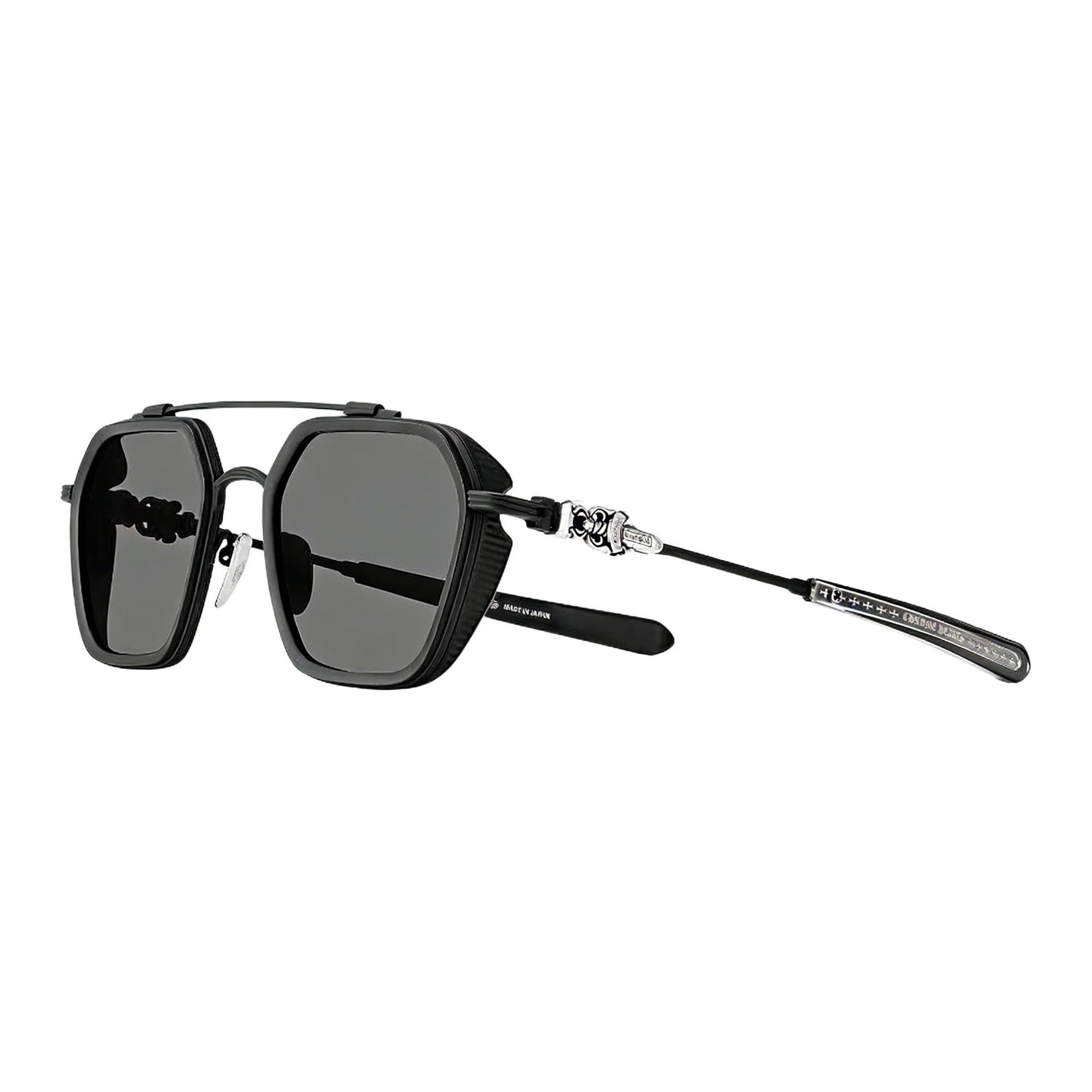 Chrome Hearts 克罗心 镜腿品牌标识设计 不规则形 太阳眼镜 男女同款情侣款 黑色