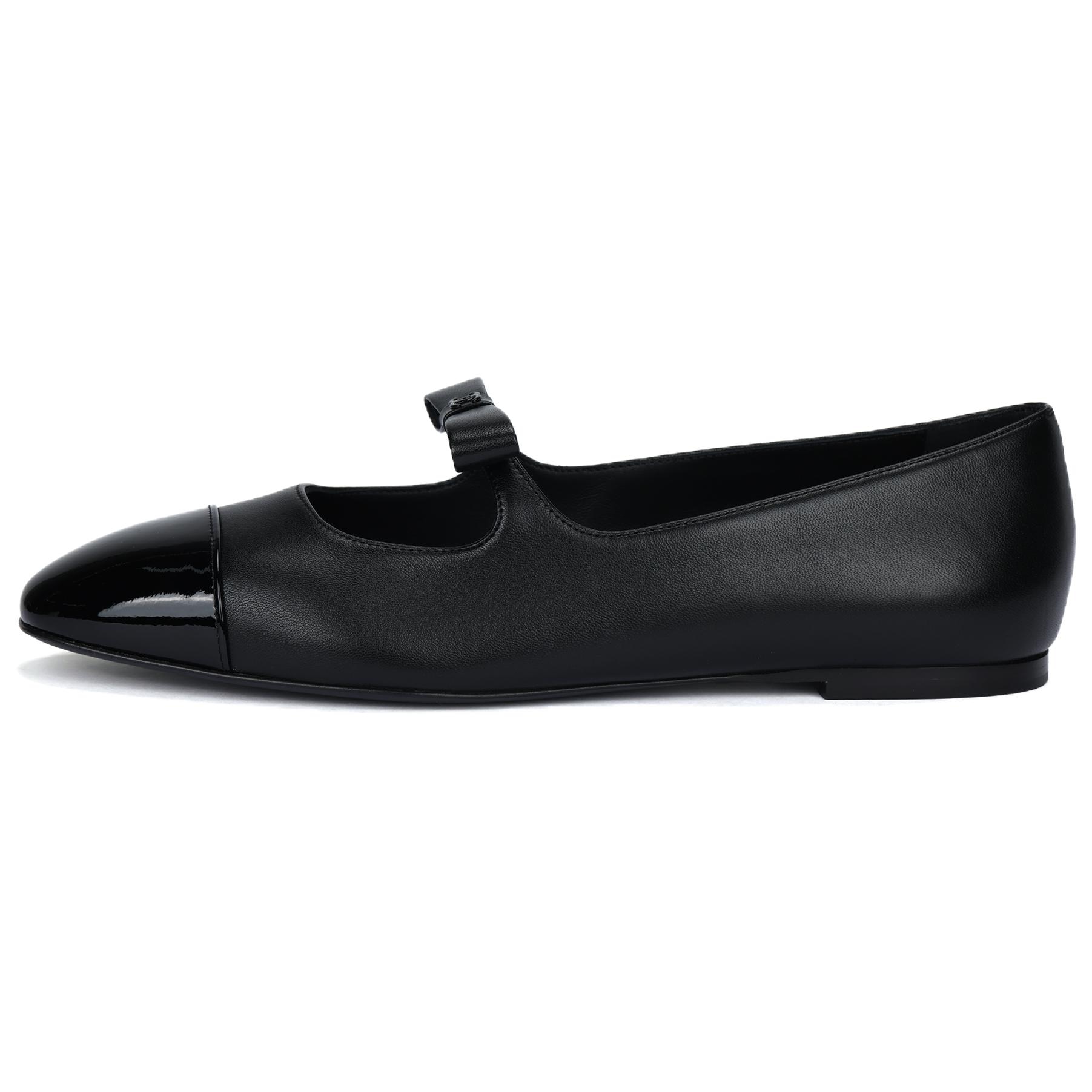 CHANEL 25B Mary Jane Flat Black Patent Lambskin