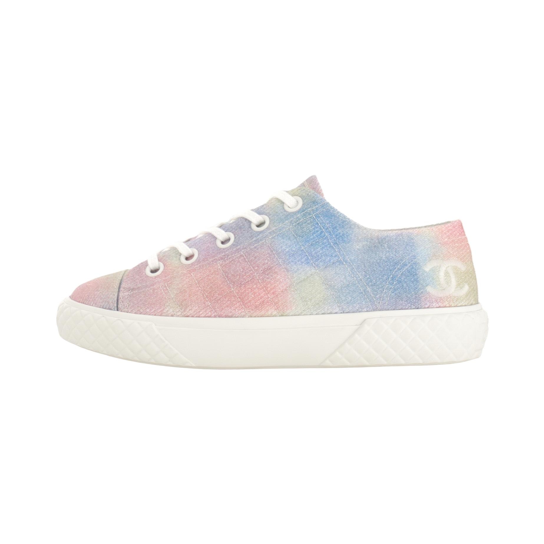 CHANEL Low Top Sneakers Pink Blue White