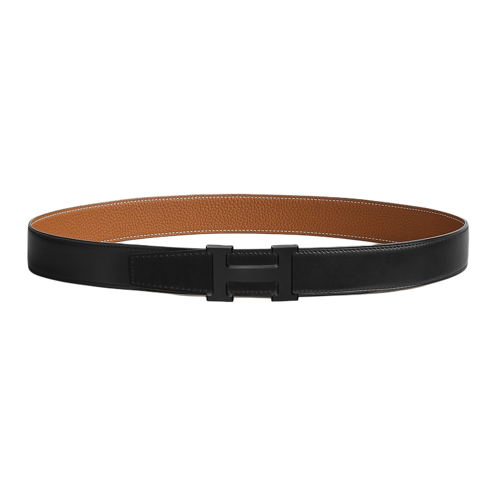 HERMES/爱马仕 Hermes Togo Reversible Belt Black Gold 3.2cm