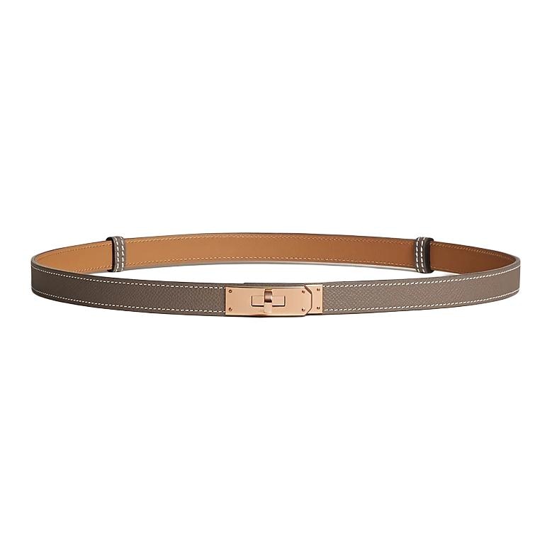 HERMES/爱马仕 Hermes Kelly Belt Epsom Elephant Grey Rose Gold