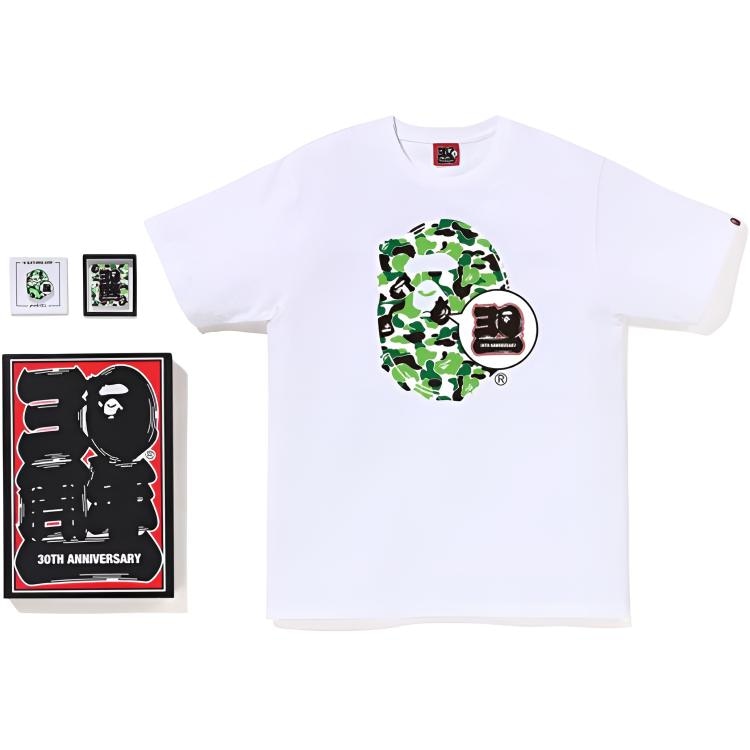 A BATHING APE 30th Anniversary Camo Ape Head T-Shirt White