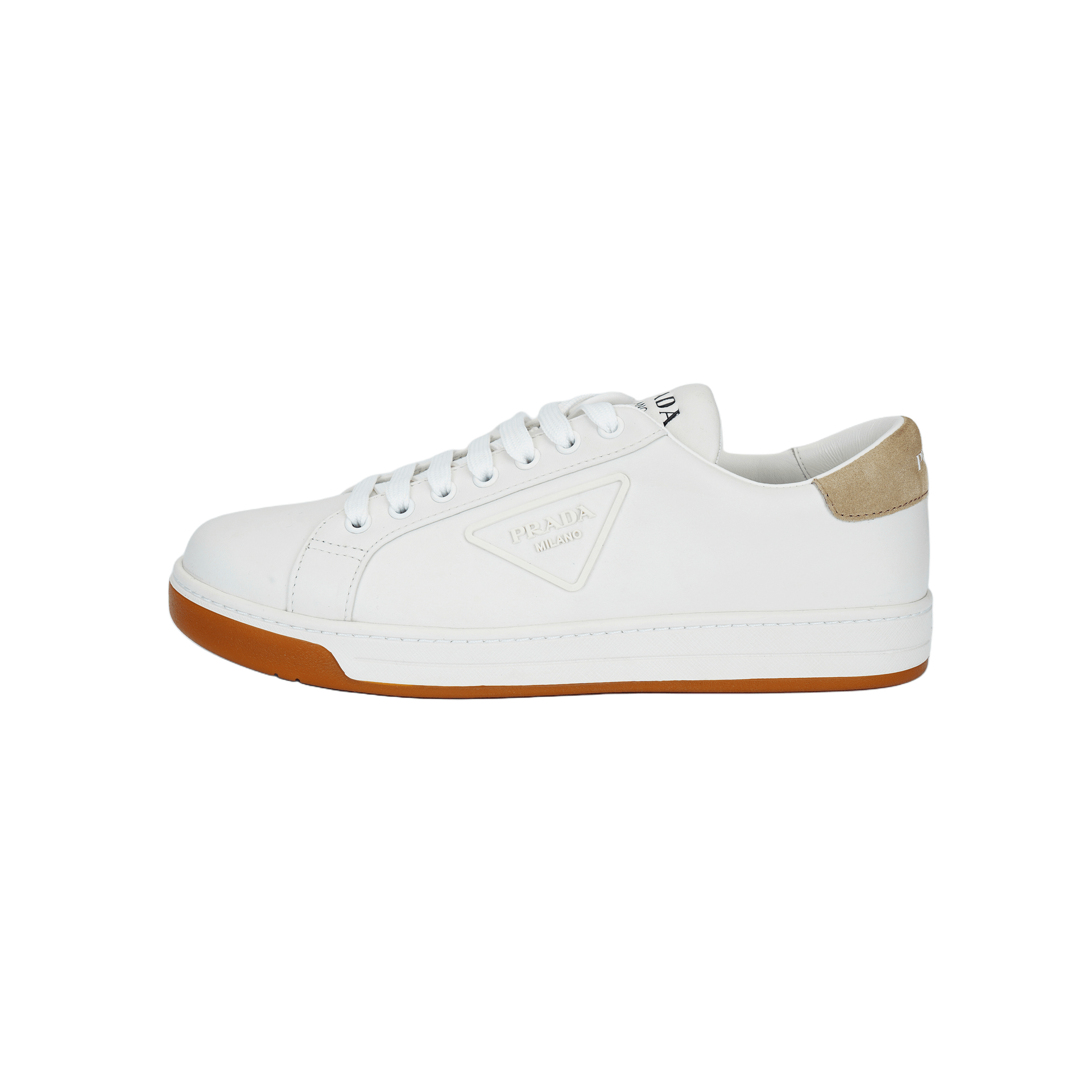 Prada Round Toe Lace-Up Sneakers White