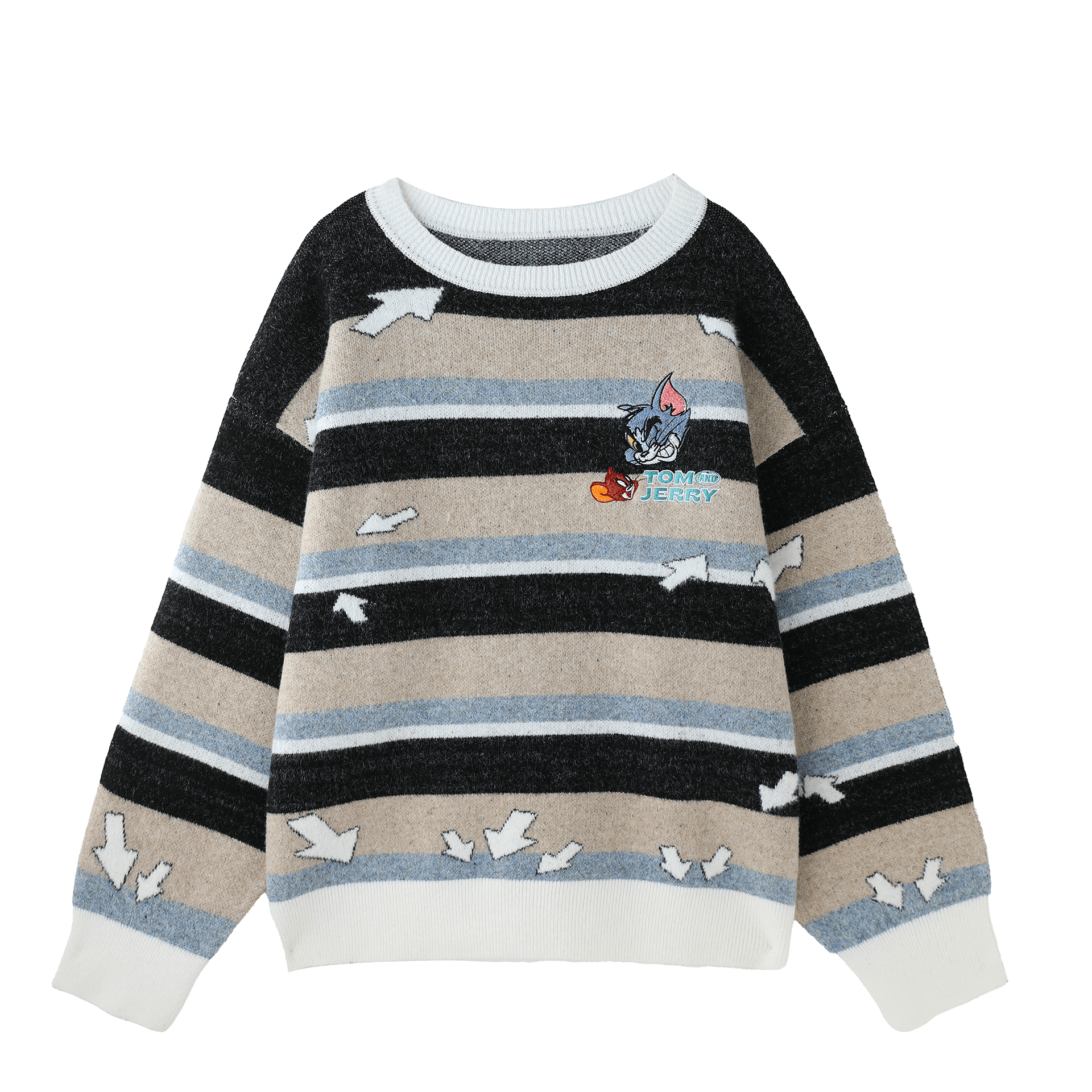 BJHG x Tom and Jerry Retro Striped Embroidered Sweater